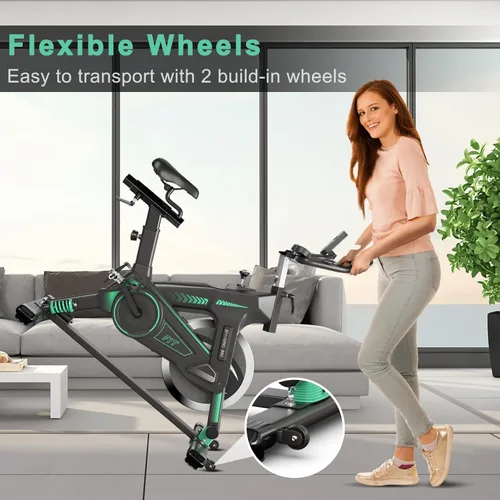 Miniatura 8 de Goplus Bicicleta de ciclismo de interior, bicicleta estática de entrenamiento con soportes para dispositivos, monitor LCD, resistencia ajustable