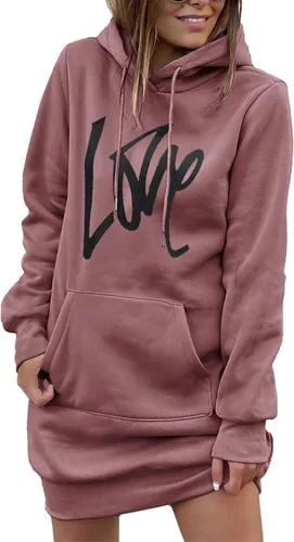 PRETTYGARDEN - Sudadera con capucha para mujer, vestido tipo sudadera de manga larga, ligero, con capucha y cordón