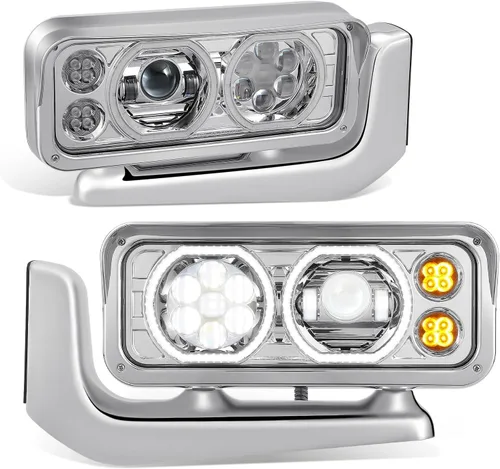 Miniatura 12 de DNA MOTORING HL-HAY-033-BK Par de faros delanteros LED con anillo de halo tipo U y reflector, ángulo amplio, compatible con Peterbilt 359