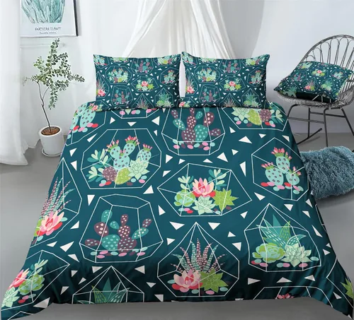 Miniatura 5 de REALIN Juego de funda de edredón de cactus y plantas suculentas de cactus para niñas y niños, juego de ropa de cama de 2/3/4 piezas, fundas