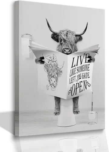 Miniatura 9 de Lienzo decorativo para pared, 2 piezas de vaca campestre con flores, girasol, lienzo, cuadros, rústico, lindo y humorístico, estampado de vaca