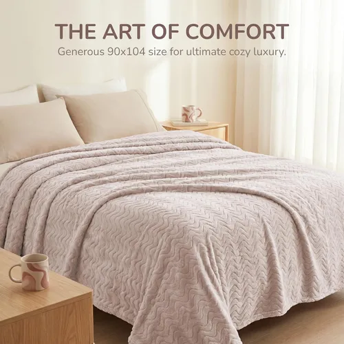 Miniatura 2 de Exclusivo Mezcla Manta Queen para cama, acogedora manta ligera de vellón con textura ondulada decorativa, adecuada para invierno, camello, 90 x 90