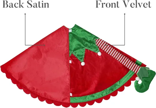 Miniatura 4 de Valery Madelyn Falda de Árbol de Navidad de Elfo para Decoraciones de Árbol, 36 Pulgadas de Tela Encantadora Roja Verde Pequeña Falda de Árbol