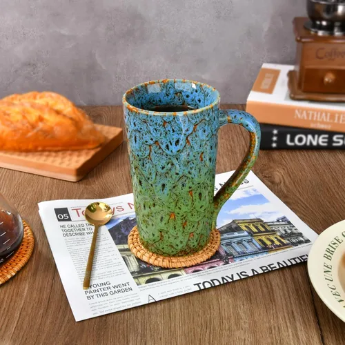 Miniatura 4 de Juego de 2 tazas de café de porcelana de 20 onzas, tazas de café grandes y altas con asas, tazas de café modernas de cerámica para té, cacao, leche