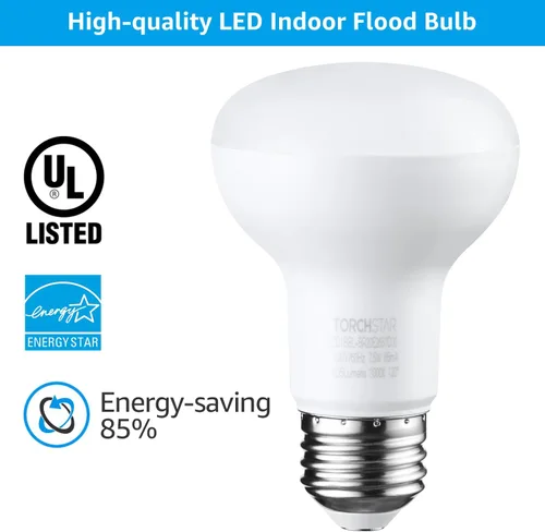 Miniatura 6 de TORCHSTAR Paquete de 8 bombillas LED BR20, luz de inundación para interiores R20, regulable, 7.5 W (50 W equivalente), UL y Energy Star, 3000 K