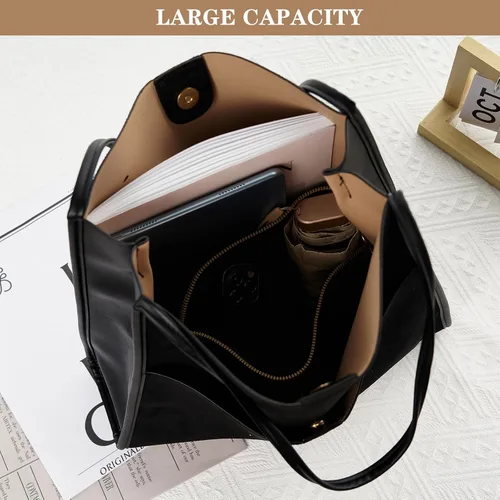 Miniatura 3 de CALUOMATT Bolso de mano para mujer, bolso de mano de cuero para mujer, grande, suave, vintage, moderno, de gamuza, bolso cruzado de 2 piezas