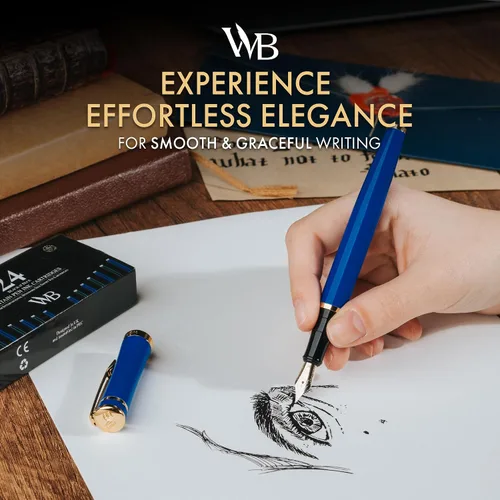 Miniatura 2 de Conjunto de pluma estilográfica Wordsworth & Black, plumín extra fino dorado de 18 quilates, incluye 24 cartuchos de tinta, convertidor de repuesto