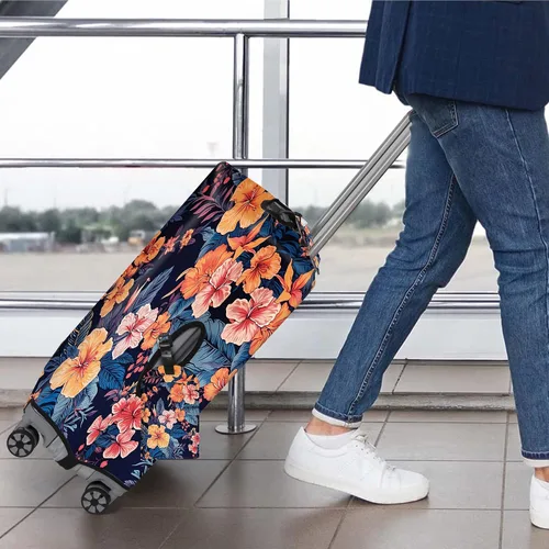 Miniatura 4 de JYCUHTCL Funda de equipaje prémium para maleta con etiqueta C de equipaje adicional, Flor-A, Cubierta de equipaje con etiqueta de equipaje
