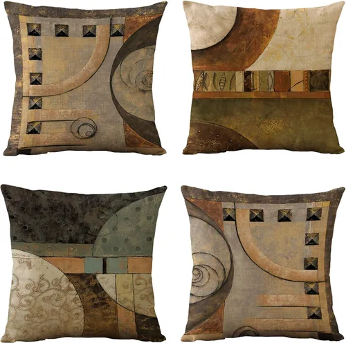 Womhope. Juego de 4 fundas decorativas para almohada, geométricas, vintage, de 18 x 18 pulgadas, para sala de estar, sillones y cama.