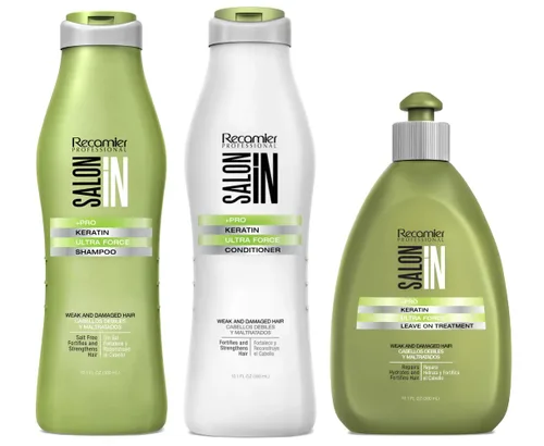 Salon In by Recamier Keratin Ultra Force Set - Champú para el cabello, acondicionador y tratamiento | Reparación y fuerza | 10.1 fl oz / 10.1 fl oz