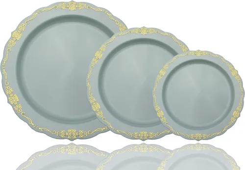 SIZENAME - Platos de plástico desechables, diseño victoriano de calidad premium, color crema, para fiestas y bodas, 60 unidades