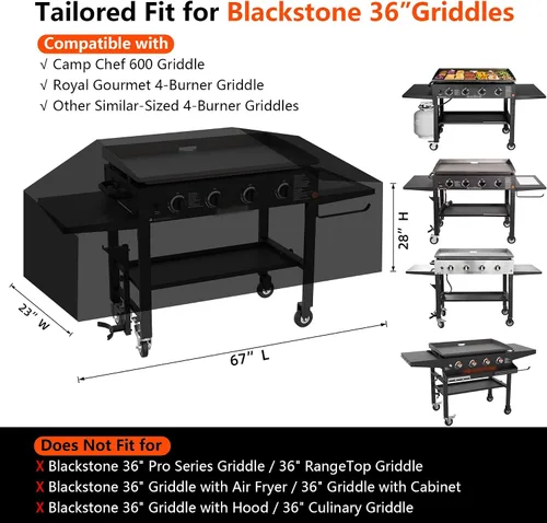 Miniatura 2 de Cubierta de plancha para parrilla Blackstone de 28 pulgadas con capucha, 2026 mejorada 1000D resistente al agua, cubierta de parrilla 5483