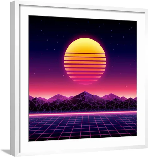 Miniatura 13 de ART.COM Wall Art Print Retro Futuristic Background 1980S Style. Digital Landscape in a Cyber World. Retro Wave Music Album on Black Frame by Kelvin