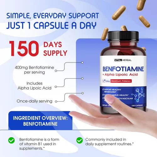 Miniatura 3 de Vital Herbal Benfotiamina liposomal con ácido alfa lipoico - Máxima potencia - Apoya el metabolismo saludable