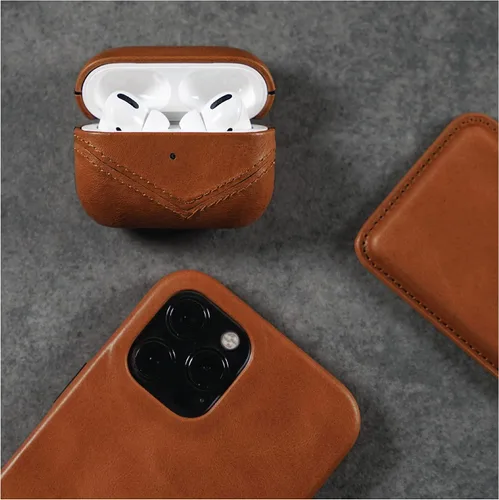 Miniatura 4 de Bullstrap Funda de cuero premium compatible con Apple AirPods 3, carga inalámbrica, diseño de dos piezas (Sienna)
