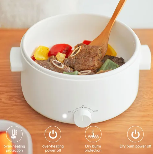 Miniatura 6 de Olla Caliente Eléctrica, Olla Eléctrica Portátil de 3L con Revestimiento Antiadherente de Cerámica, Cocina Romen Multifuncional de Doble Potencia