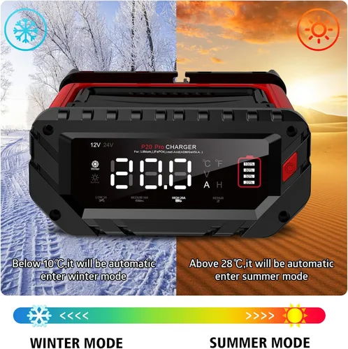 Miniatura 7 de Cargador de batería de coche de 20 amperios, cargador automotriz inteligente de 12 V/24 V, mantenedor de batería, cargador de goteo para automóvil
