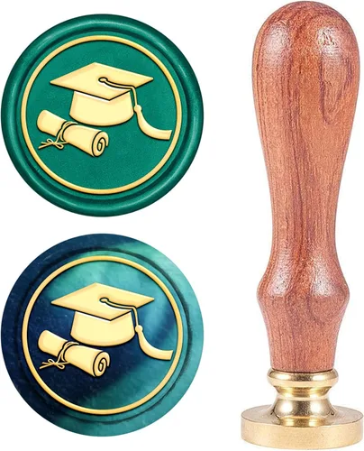 Miniatura 14 de CRASPIRE Sello de cera con tapa de graduación de 1.181 in, cabeza de latón extraíble con mango de madera para invitaciones de boda, envoltura
