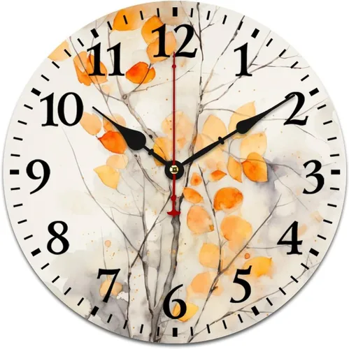 Miniatura 10 de Otoño naranja gris acuarela simple moderno árbol de otoño reloj de pared de madera Acción de Gracias o Halloween cuarzo madera sin tictac sala