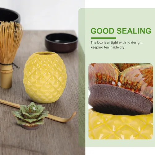 Miniatura 5 de BESTonZON Bote de té con forma de piña de 5.23 pulgadas de cerámica hermética para almacenamiento de té, tarro organizador para café suelto, azúcar