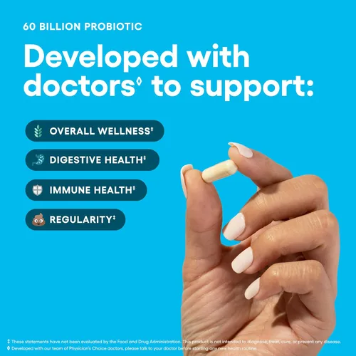Miniatura 3 de Physician's CHOICE Probióticos 60 mil millones de UFC – 10 cepas + prebióticos orgánicos – Salud inmunológica, digestiva e intestinal – Apoya