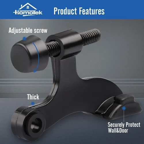 Miniatura 2 de HOMOTEK Paquete de 2 Topes de Puerta con Pasador de Bisagra Negro, Tope de Puerta Ajustable de Lujo Resistente de 2-1/2"x1-3/4", con Puntas