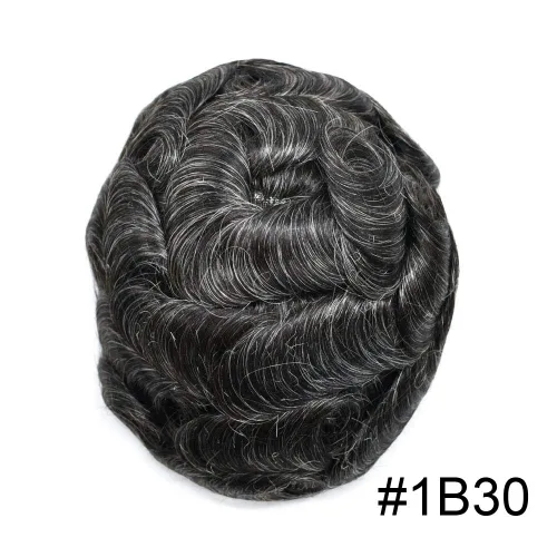 Miniatura 2 de Tupé de pelo para hombres 100% humano europeo todo V-loop Craft 0.001-0.002 in sistemas de reemplazo de pelo de piel ultra fina para hombre toupee