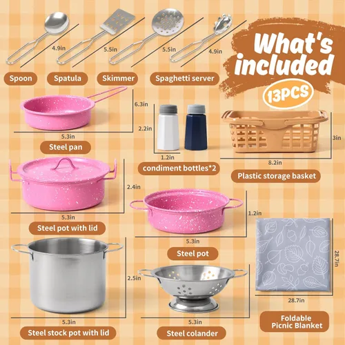 Miniatura 2 de Juego de accesorios para cocina de juguete para niños, juego de cocina para niños pequeños, ollas y sartenes de acero inoxidable coloridas, regalos