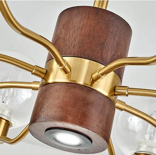 Miniatura 5 de Genérico Araña moderna, Candelabros industriales de cristal de madera con tirada en V, lámpara de casa de campo, semi empotrada, metal contemporáneo