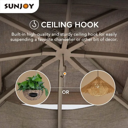 Miniatura 7 de Sunjoy Cenador de 11 pies x 13 pies con toldo de tela Sunbrella para patio, marco de acero de 2 niveles con parte superior suave de 2 niveles