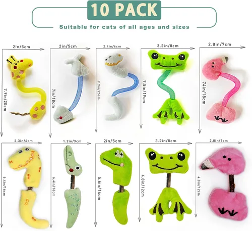 Miniatura 4 de Juego de Juguetes Interactivos para Gatos, Palitos Masticables de Silvervine y Juguete de Resorte para Gatos, Juguetes de Hierba Gatera para 10 packs