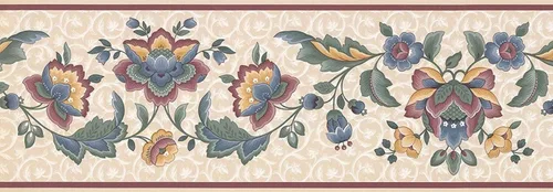 CONCORD WALLCOVERINGS ™ Papel Pintado Frontera Vine Patrón Floral Estilo Rural Flores Hojas Para Cocina Comedor Área Cottage, Marrón, Azul, Rojo,