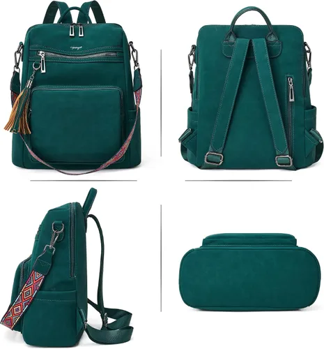 Miniatura 64 de OPAGE - Mochila de cuero para mujer, con borla de moda, bolso de hombro, mochila grande, bolsa de viaje, gris, L