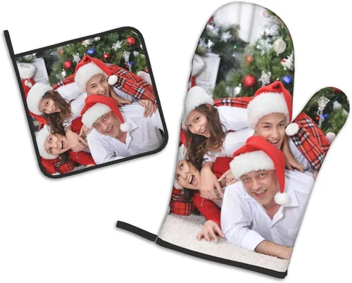 Miniatura 40 de Manoplas de horno personalizadas para Navidad, juego de guantes de horno personalizados y soportes para ollas con foto, divertidos regalos
