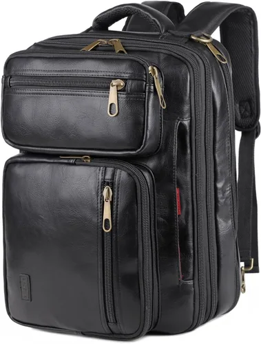 Mochila de cuero vegano para laptop, maletín híbrido, mochila de viaje para laptop de 15.6 pulgadas, mochila de senderismo, mochila universitaria