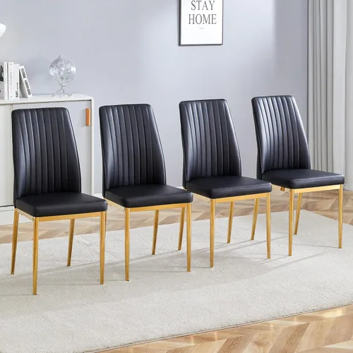 Miniatura 6 de Sillas de Metal Negro, Juego de 4 Sillas de Comedor Modernas con Cuero Sintético PU y Patas Cromadas de Alto Respaldo para Comedor, Cocina, Sala