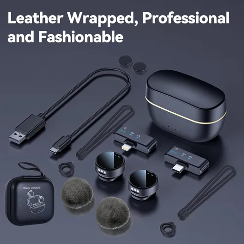 Miniatura 5 de Micrófono Lavalier inalámbrico para iPhone/Android, rango de 200 pies, mini micrófono con cancelación de ruido, 25 horas de duración de la batería