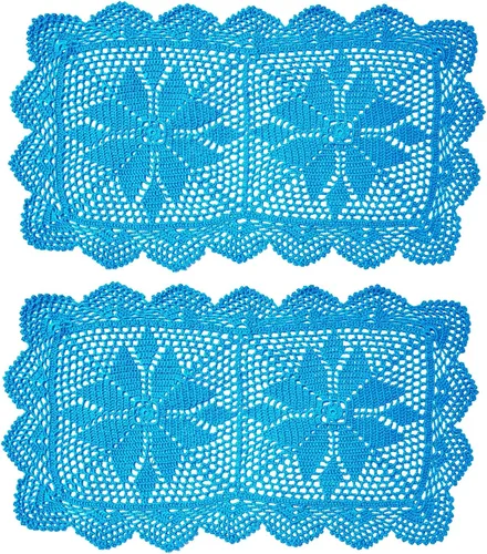 Miniatura 32 de Manteles individuales rectangulares de encaje de ganchillo de 12 x 21 pulgadas, hechos a mano, para comedor y cocina, camino de mesa