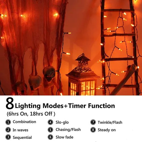 Miniatura 3 de Joomer - Tira de 100 miniluces LED de Navidad, 33 pies, funcionan con pilas, impermeables, 8 modos de funcionamiento y temporizador