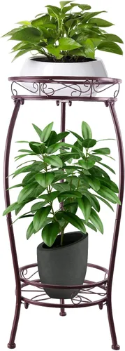 Miniatura 11 de Paquete de 2 Soportes para Plantas de Interior, 27.1 pulgadas, Soporte de Metal para Macetas de 2 Niveles para Exteriores, Soporte Alto para Plantas