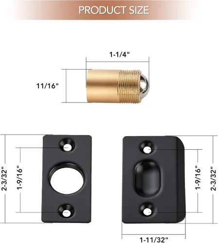 Miniatura 2 de Ravinte Pestillo de puerta de bola ajustable, pestillo de puerta con rodamiento de bolas de armario, cuerpo de latón macizo y placa de acero Negro