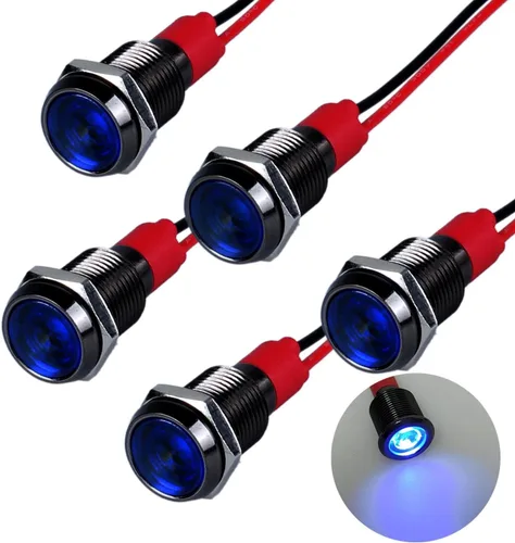 Miniatura 9 de 5 unidades de 0.236 in 12V-24V 20mA luz indicadora LED de metal de ahorro de energía, bisel cromado negro, orificio de montaje de 1/4 pulgadas