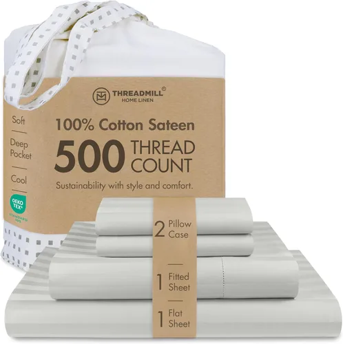 Miniatura 19 de Threadmill - Sábanas de algodón de lujo para hotel, tamaño King, 100% algodón, 500 hilos con bolsillo profundo, ajuste cómodo, suaves y frescas