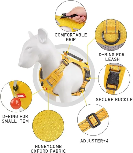 Miniatura 7 de Arnés para perro sin tirones, ajustable, reflectante, suave, acolchado, arnés de chaleco para perro pequeño, mediano y grande, con asa resistente