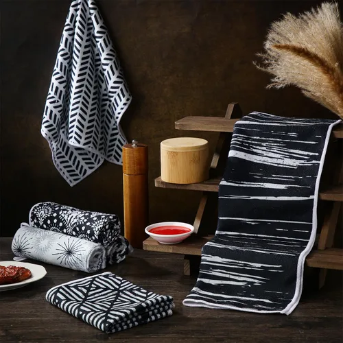 Miniatura 7 de Redbaker Juego de 6 toallas de cocina en blanco y negro con línea de arte abstracto, paños de cocina florales, paños de cocina modernos de mediados
