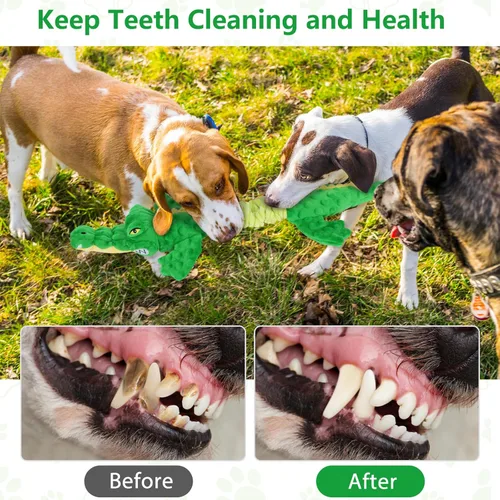 Miniatura 5 de Letsmeet Juguetes Grandes de Cocodrilo Chirriante para Perros, Juguetes Interactivos para Cachorros con Papel Arrerugado, Juguete de Tirones