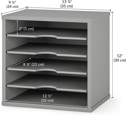Miniatura 4 de Ballucci Organizador de archivos, clasificador de papel, estantes ajustables de 5 niveles, organizador de escritorio de oficina, 13 5/8 x 9 1/4 x 12