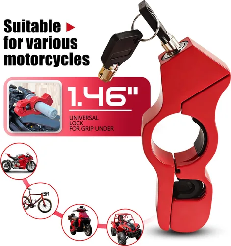 Miniatura 2 de Juego de 2 cerraduras de motocicleta – Cerraduras de manillar de freno y casco antirrobo de alta resistencia, ajuste universal (<1.5 pulgadas)