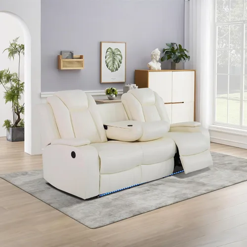 Miniatura 30 de Juego de sofá modular reclinable eléctrico con luz LED, juego de sofá modular reclinable de cuero, incluye sillón reclinable individual, juego