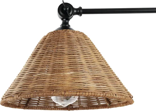 Miniatura 4 de WINGBO Lámpara de pared envuelta en ratán, lámpara de pared ajustable con brazo oscilante, lámpara vintage de mesita de noche, de mimbre, hecha a